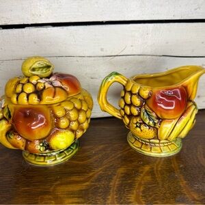 Vintage Ardco HARVEST FRUIT Glazed Ceramic Cream & Sugar Set-Japan